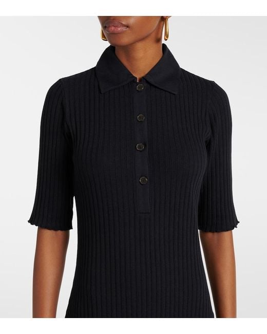 Vince Blue Ribbed-Knit Cotton-Blend Polo Dress