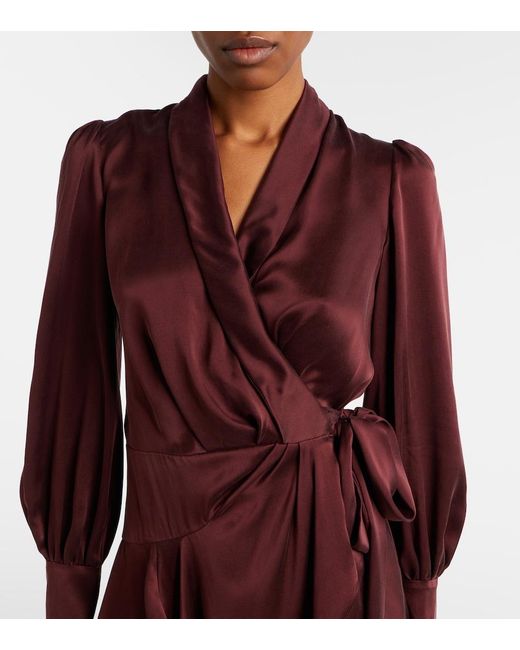 Zimmermann Red Silk Satin Wrap Dress