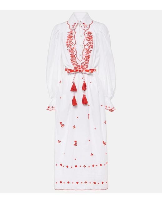 ALÉMAIS White Hearts Embroidered Midi Dress