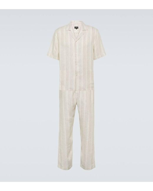 Zegna Striped Linen Pajamas in White for Men Lyst