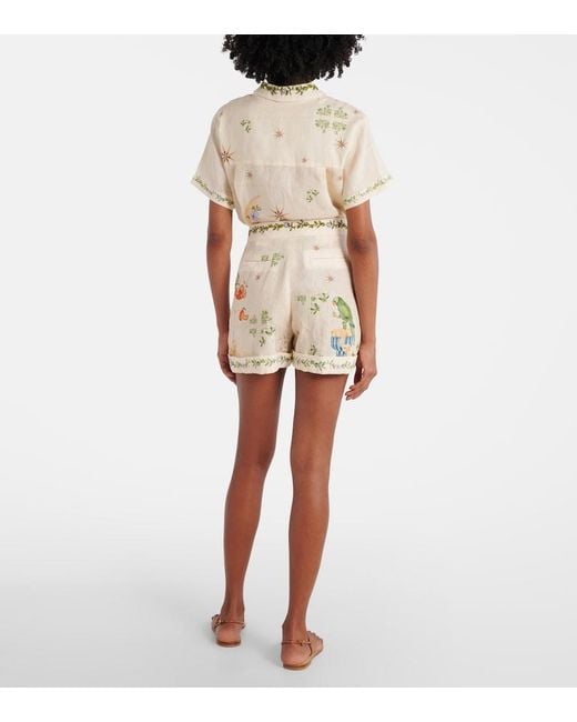 Agua Bendita Natural Rommy Floral Linen Bermuda Shorts