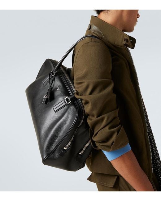 Tom Ford Black Logo Leather Duffel Bag for men