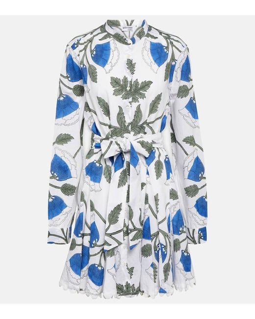 Juliet Dunn Blue Bellflower Cotton Shirt Dress