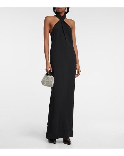 Taller Marmo Blue Diablo Halterneck Crepe Maxi Dress
