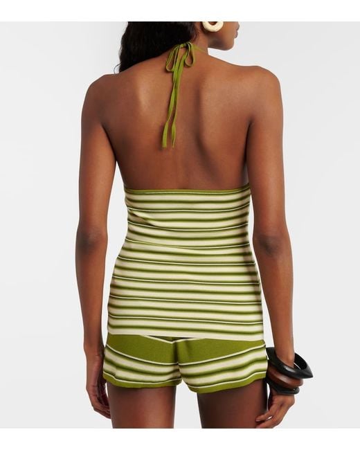 Faithfull The Brand Green Citara Striped Halterneck Cotton-Blend Top