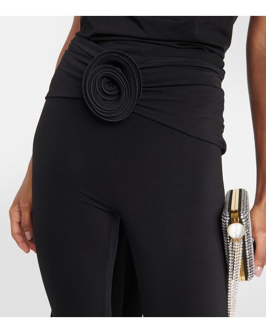 Magda Butrym Black Floral-Applique Jersey Slim Leggings
