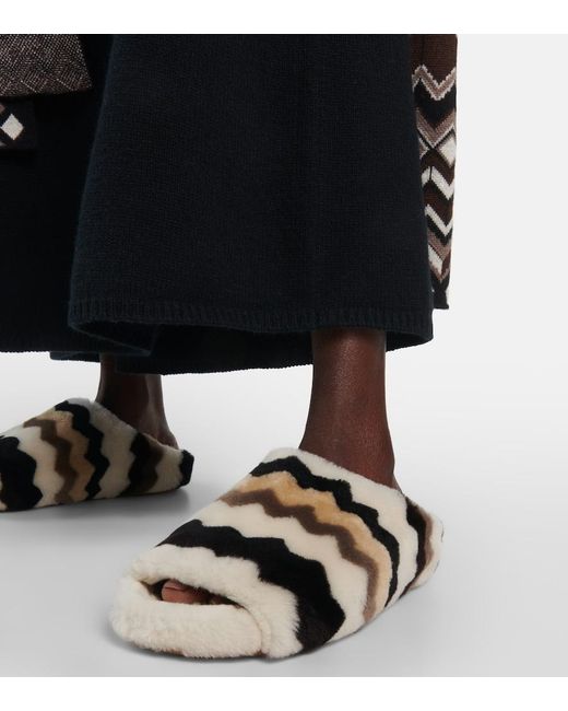 Chloé Multicolor Saam Chevron Shearling Slides