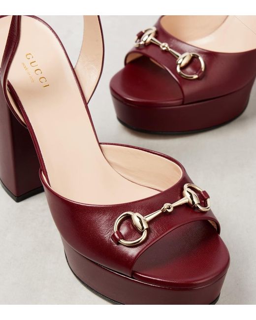 Gucci Red Horsebit Platform Sandal, Leather