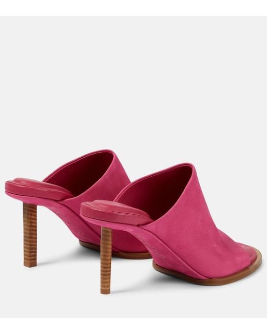 Jacquemus Pink Les Mules Rond Carre Asymmetrical Suede Mules