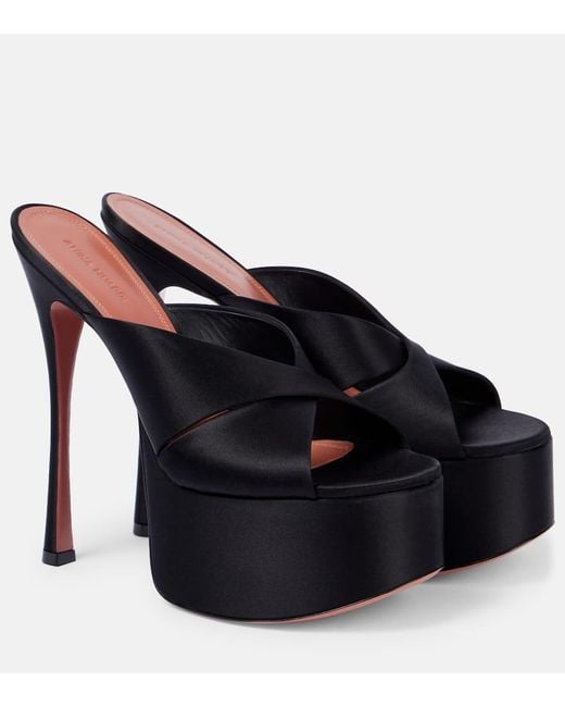 AMINA MUADDI Black Salma 155 Satin Platform Mules