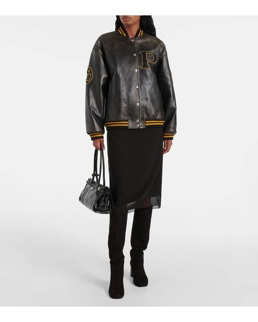 Prada Black Collegejacke Aus Leder
