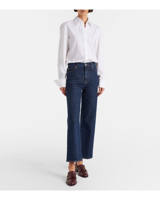 Jeans Cropped A Gamba Larga E Vita Alta di FRAME in Blue