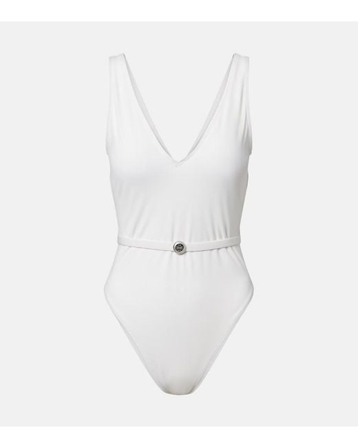 Tory Burch White Double T Belted Swimsuit