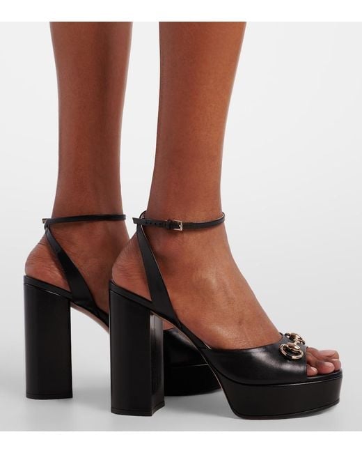 Gucci Black Horsebit Leather Platform Sandal
