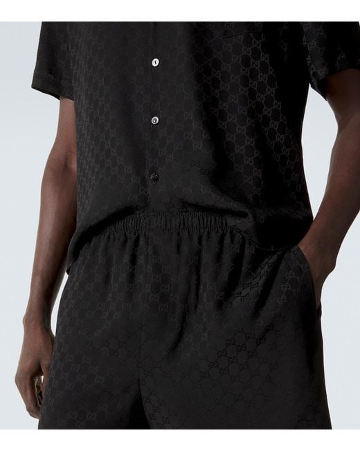 Gucci Black Gg Silk Jacquard Shorts for men