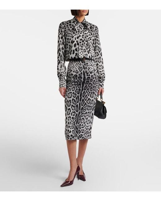 Dolce & Gabbana Black Leopard-Print Silk-Blend Blouse
