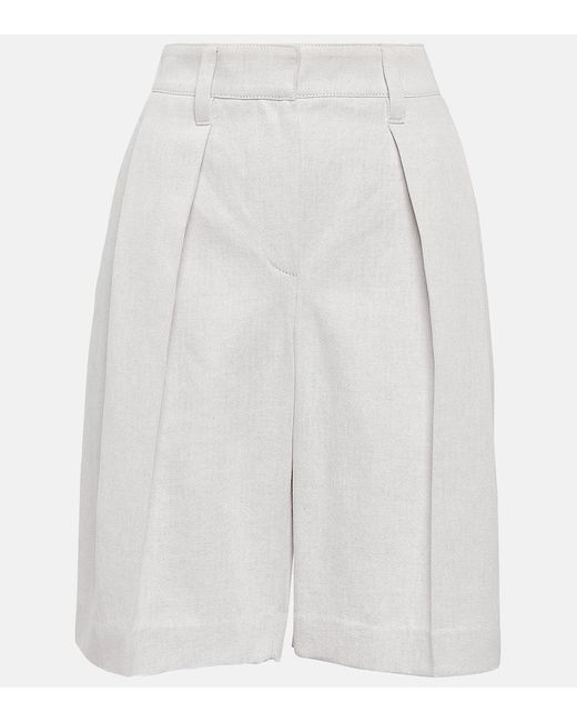 Brunello Cucinelli White Bermuda-Shorts aus Baumwolle und Leinen