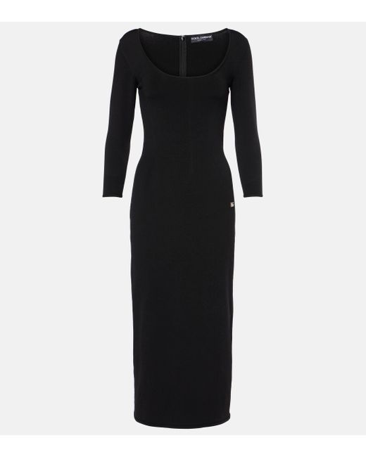 Dolce & Gabbana Black Logo Knitted Midi Dress