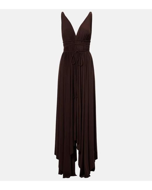 Norma Kamali Purple Goddess Pleated Jersey Maxi Dress