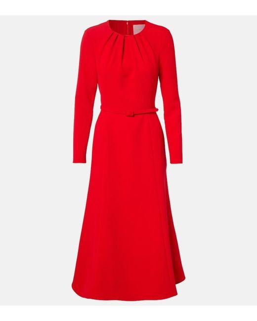 Carolina Herrera Red Belted Crepe Midi Dress
