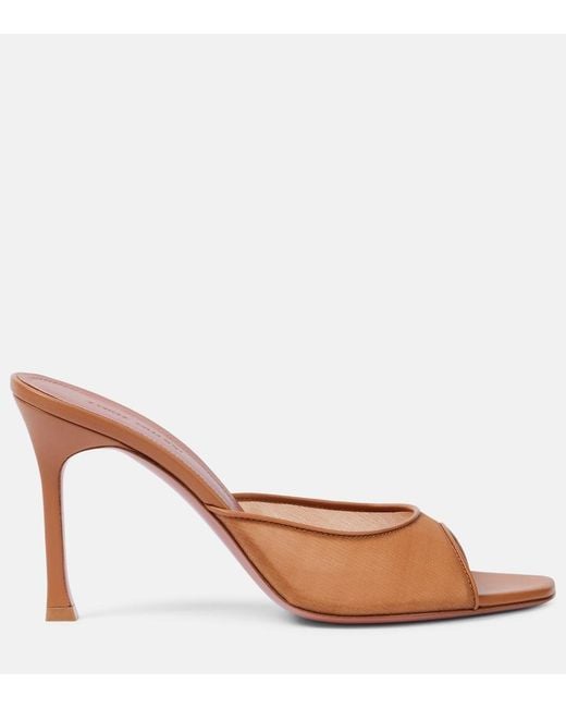 AMINA MUADDI Brown Alexa 95 Leather-Trimmed Mesh Mules