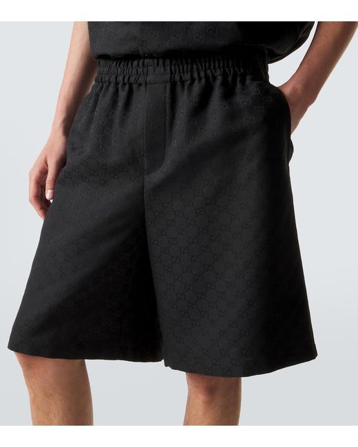 Gucci Black Gg Canvas Linen-Blend Shorts for men