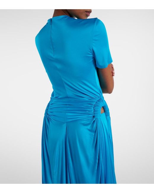 Loewe Blue Cutout Draped Jersey Maxi Dress
