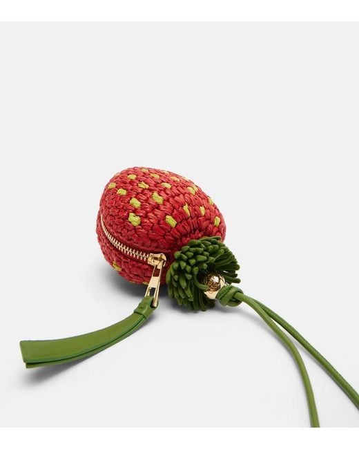 Loewe White Strawberry Crochet Raffia Coin Purse With Strap