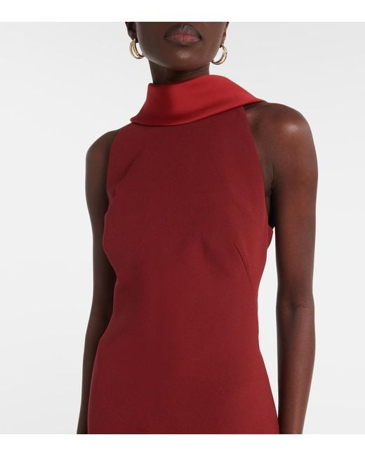Safiyaa Red Holliana Satin-Trimmed Crepe Gown