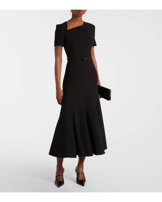 Roland Mouret Black Belted Crepe Midi Dress