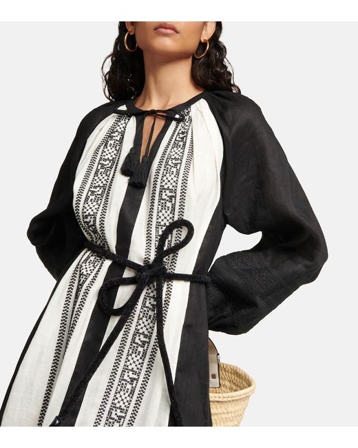 Tory Burch Black Embroidered Linen Kaftan