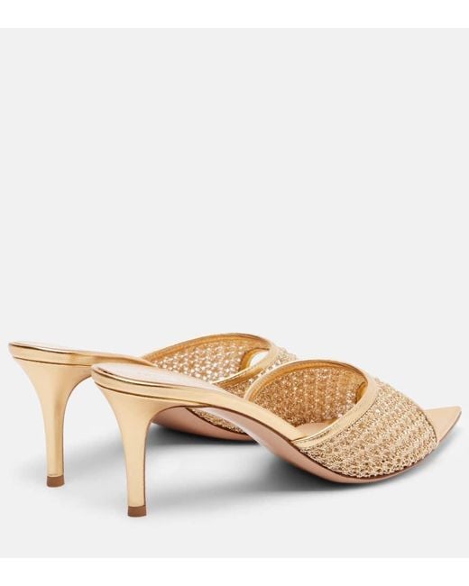Gianvito Rossi Natural Sienna 70 Metallic Leather-Trimmed Mules