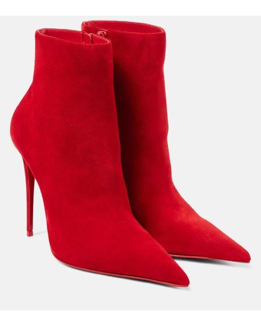 Christian Louboutin Red Ankle Boots Kate Max 100 Aus Veloursleder