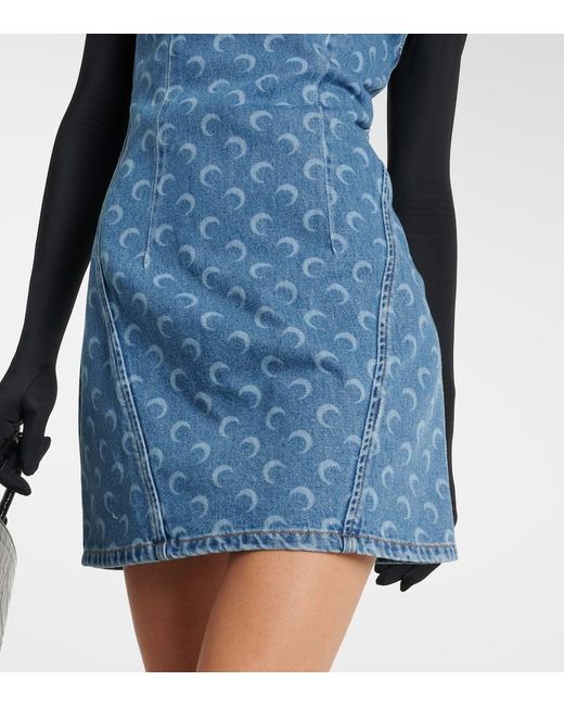 MARINE SERRE Blue All Over Moon Denim Minidress