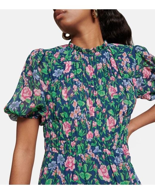 Diane von Furstenberg Blue Blossom Floral Chiffon Midi Dress