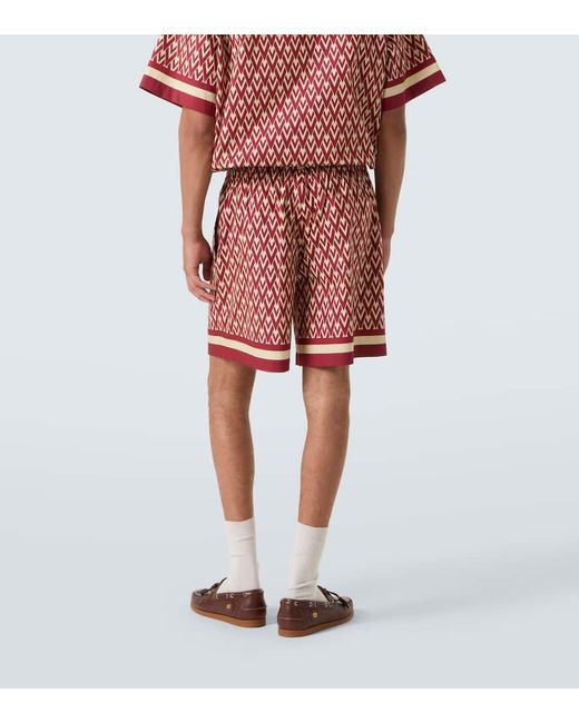 Valentino Red Toute La V Cotton Poplin Bermuda Shorts for men