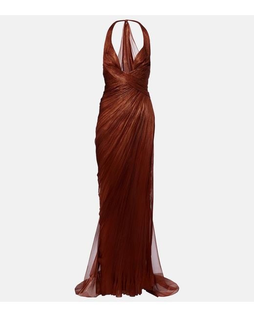 Maria Lucia Hohan Red Milagros Halterneck Silk Muslin Gown