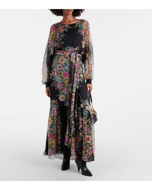 Robe Longue En Soie A Fleurs Etro en coloris Gray
