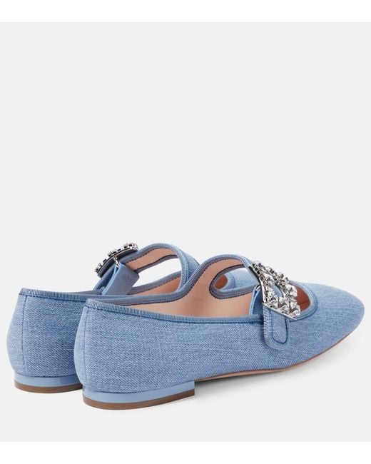 Roger Vivier Blue Tres Vivier Strass Buckle Babies Ballet Flats