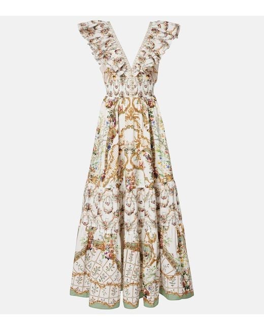 Camilla Metallic Floral Ruffled Cotton Maxi Dress