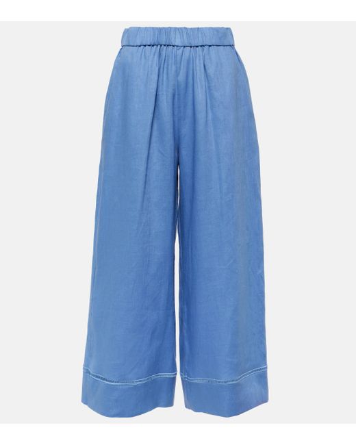 Max Mara Blue Leisure Brama Linen Wide-leg Pants