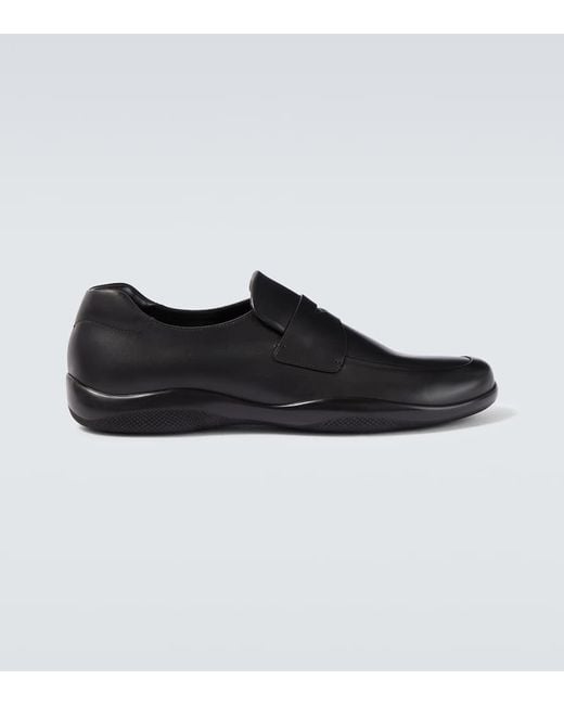 Prada Black Toblach Leather Loafers for men