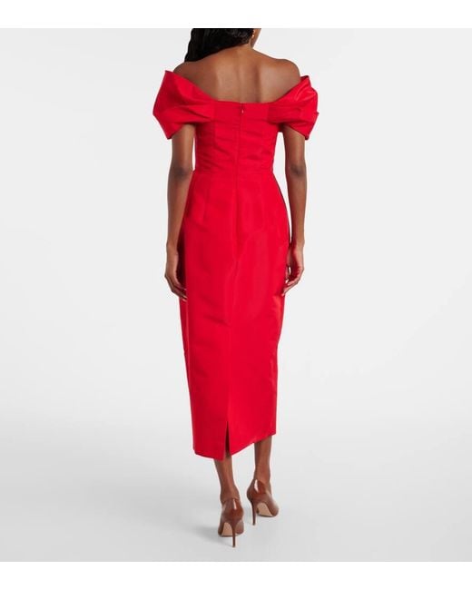 Carolina Herrera Red Off-Shoulder Silk Maxi Dress