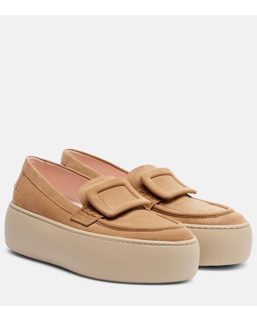 Roger Vivier Natural Viv' Up Suede Platform Loafers