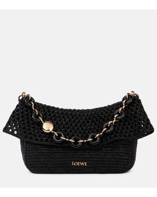 Loewe Black Paula's Ibiza Ola Small Raffia Shoulder Bag