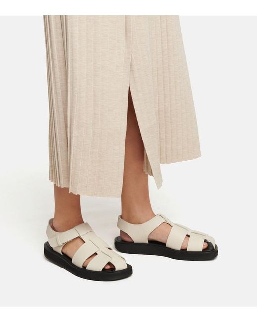 The Row White Fisherman Flat Leather Sandals