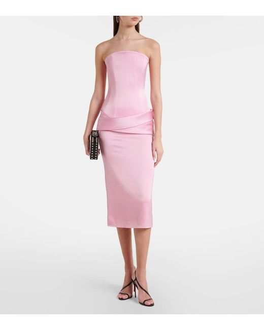 Alex Perry Pink Draped Satin Crepe Bustier Dress