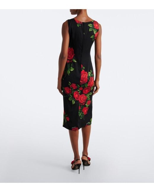 Dolce & Gabbana Red Floral Silk-Blend Midi Dress