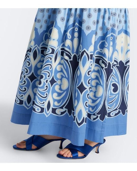 LaDoubleJ Blue Artemis Printed Cotton Poplin Maxi Dress