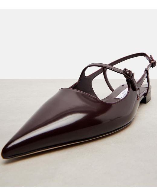 Jimmy Choo Brown Didi Patent Leather Slingback Flats